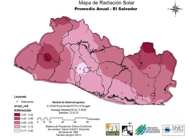 Mapa de radiación solar el salvador